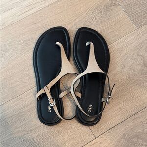 Zara Women's Black and Cream/Tan Sandals